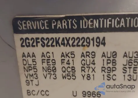 1999 Pontiac Firebird из США, поврежденный, VIN 2G2FS22K4X2229194